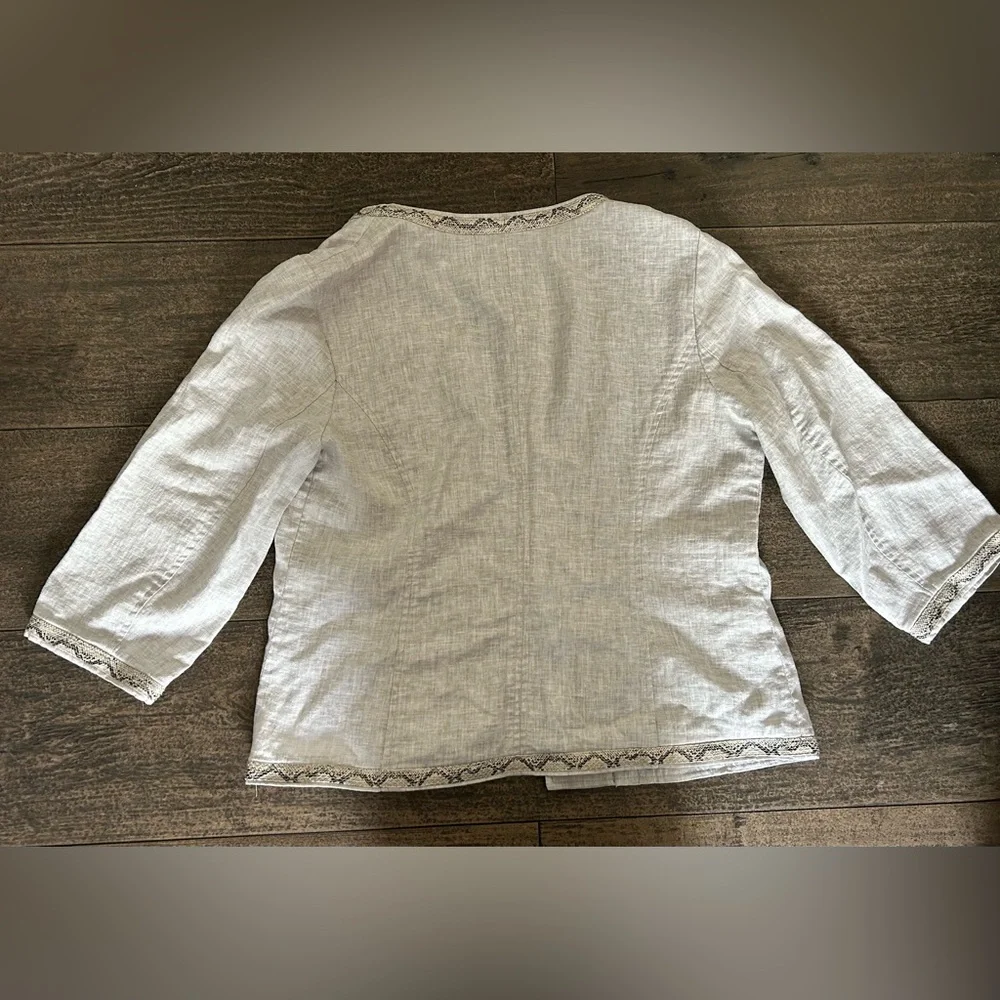 Chico’s Linen‎ Blend Animal print trim jacket